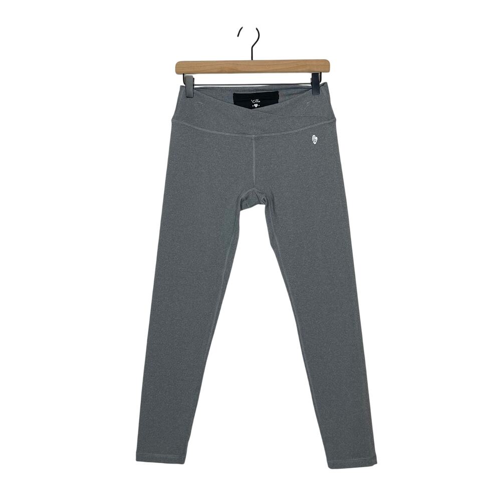 Ellie Cropped‎ Leggings Size Large Gray Mid Rise Crossover Waist Band Activewear